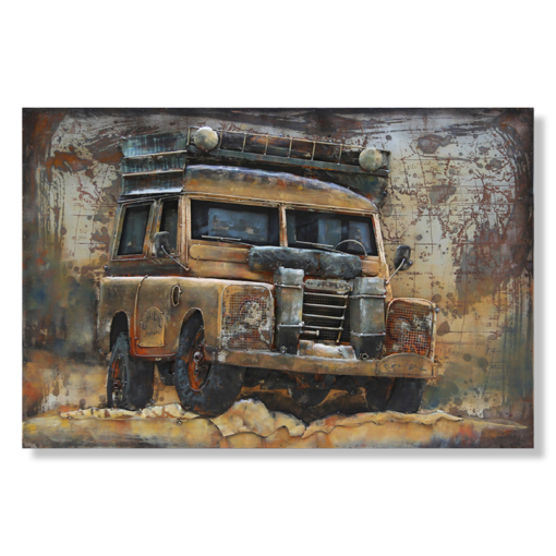 Dzieło sztuki z Land Roverem Defenderem.