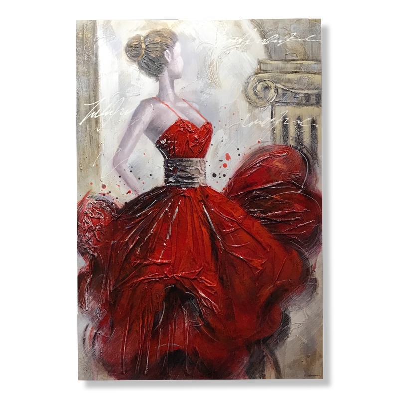 Obraz kobiety w czerwonej sukience