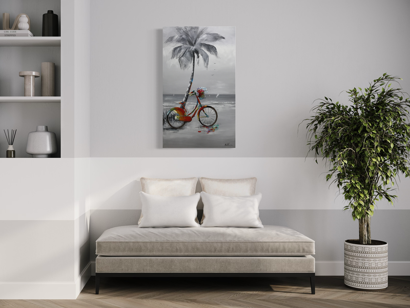 Obraz z rowerem i palmą