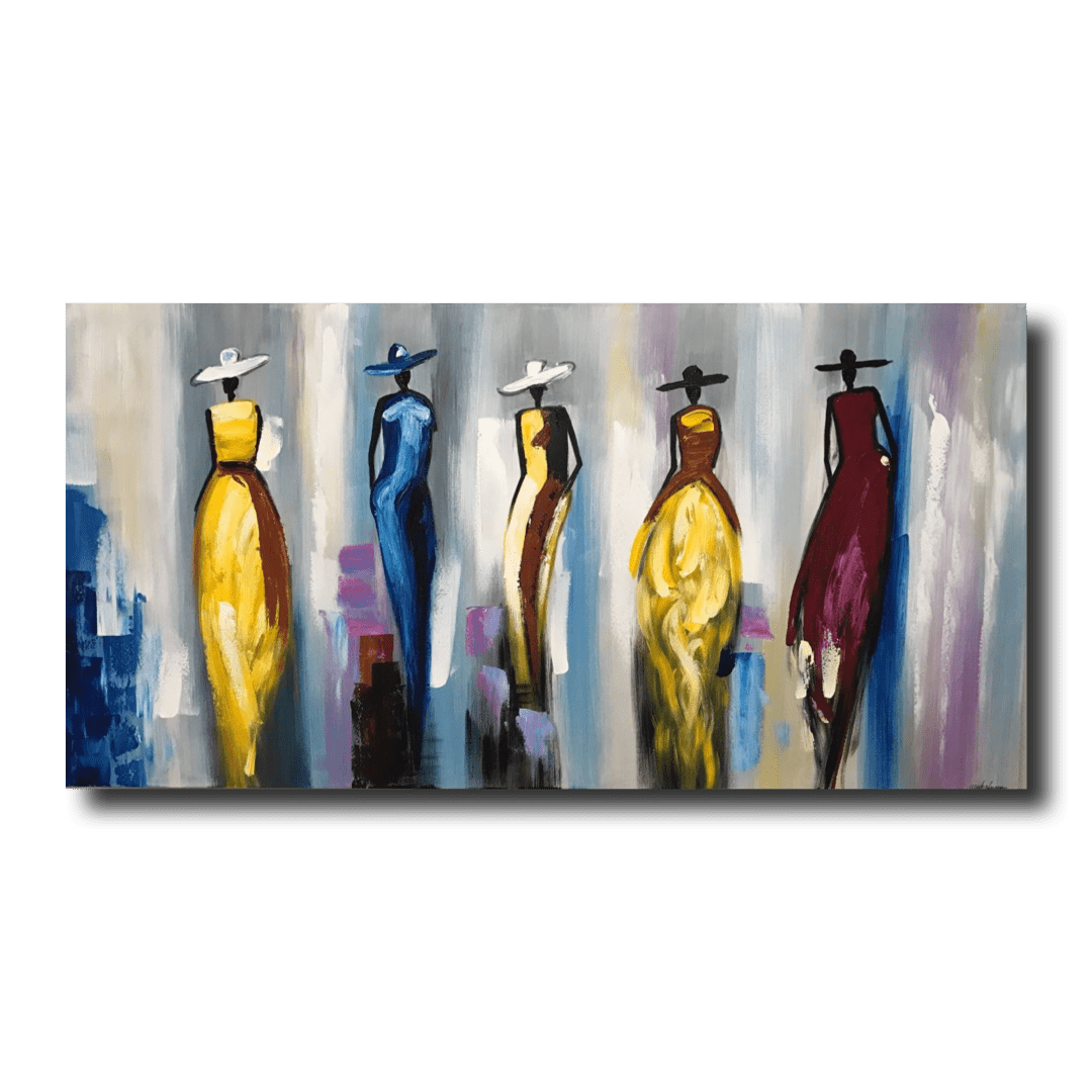 Obraz z kobietami w kolorowych sukienkach