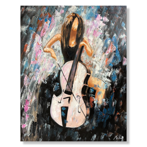 Obraz przedstawiający kobietę grającą na wiolonczeli
